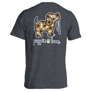 Puppie Love Heather Grey Short Sleeve Sunflower Dog Tee - S